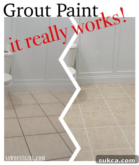Tile floor before and after using grout paint and sealer in one.