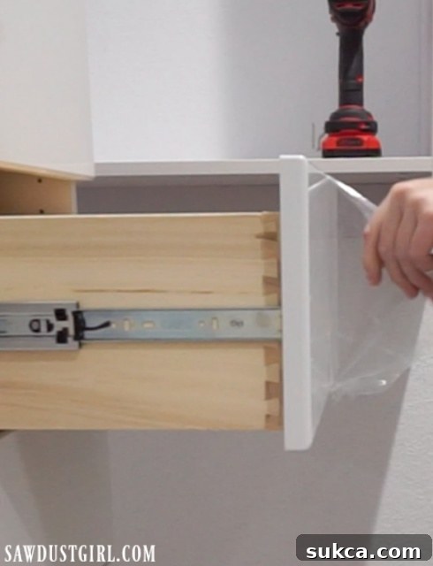Drawer front protective plastic