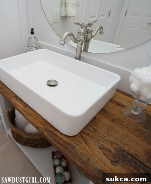 Live Edge Reclaimed Wood Vanity Top in Bathroom