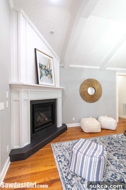 Modern Fireplace Design Modern fireplace with dark tiling and custom mantel