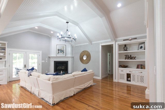Cathedral Box Beam Ceiling Living room with detailed cathedral box beam ceiling