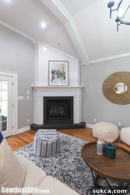 Revamped Angled Fireplace Angled fireplace after renovation