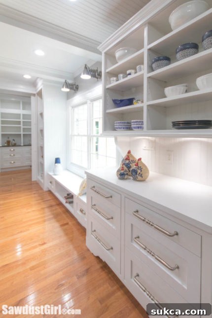 Modern kitchen with dual functionality, showing thoughtful appliance placement.