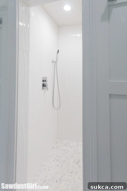 Modern walk-in shower in master bathroom