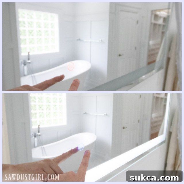 Lighted mirrors in master bathroom