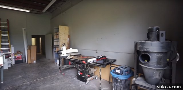 Large woodworking tools positioned in the future sawdust room