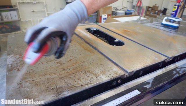 Rusty table saw detail Before rust removal