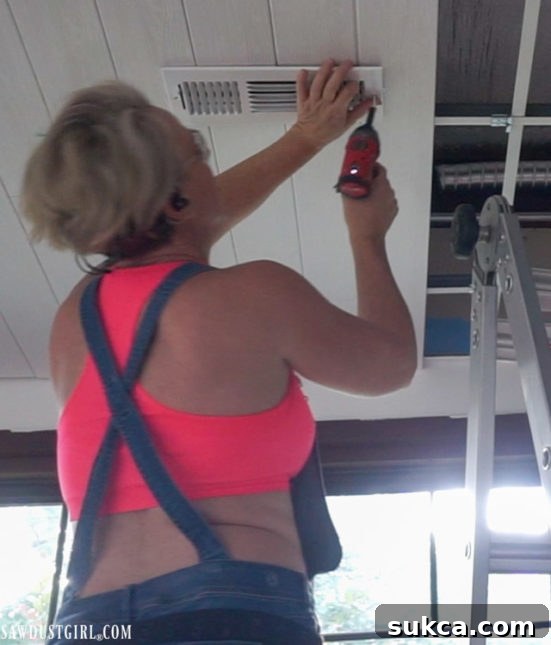 Installing new, aesthetically pleasing vents into surface mount plank ceilings that are attached to a suspended grid.