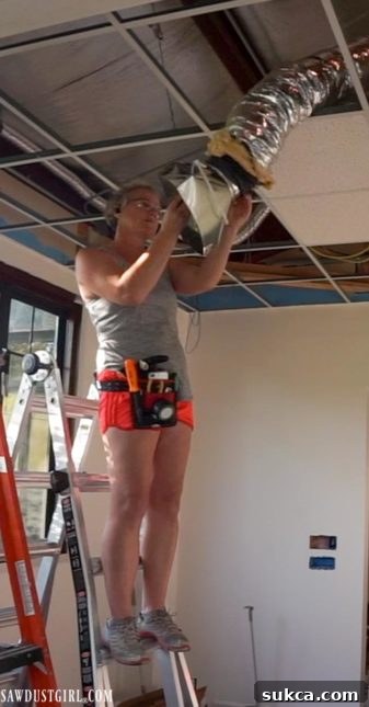 A block of wood used to keep the vent flush with the ceiling planks during installation, ensuring a clean finish.