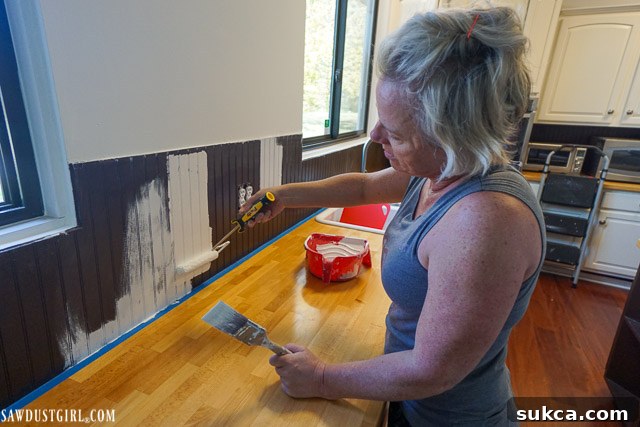 Beadboard Backsplash Before Paint A beadboard backsplash before painting, showing its texture and how it can be dramatically transformed with a fresh coat of paint.