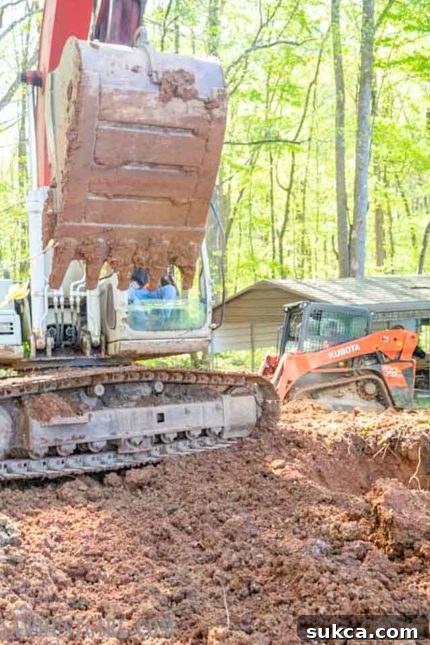 Deep Trenching for Foundation Work Excavation process for French drain installation