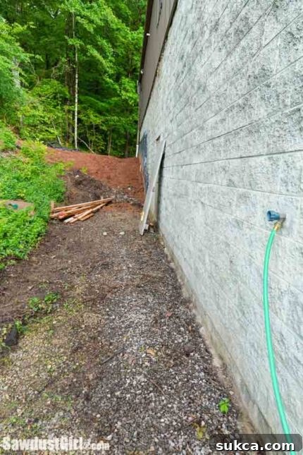 Front Workshop Wall View of the building's front wall where a new leak was discovered