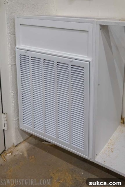 Finished cabinet with air return grille installed