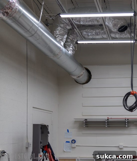 Close-up of flexible duct connection