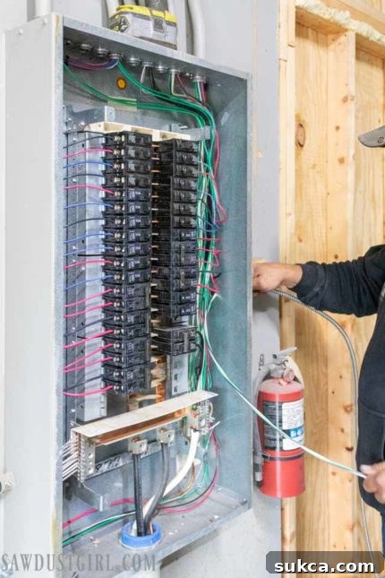 Close-up of the HVAC electrical connections