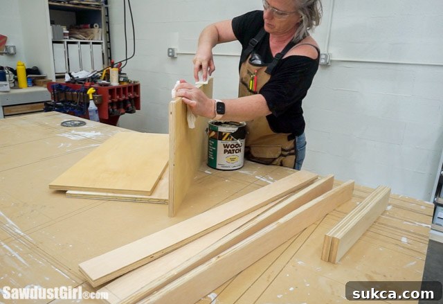 Painting plywood edges for a smooth, finished look.