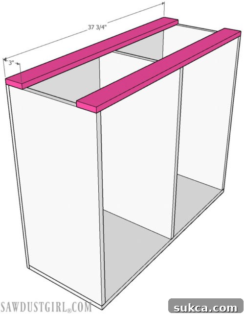 Close-up of the cleat design for the cabinet top.
