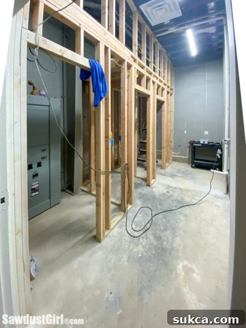 Framing for the new workshop restroom.