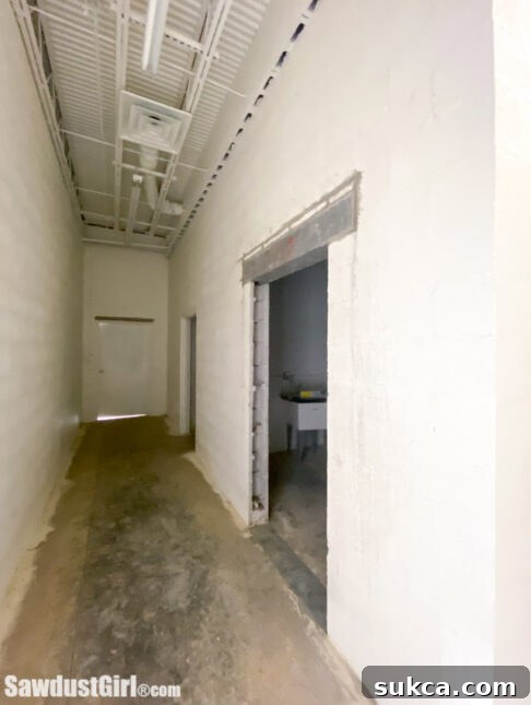 New door opening for the break room in the main hallway.