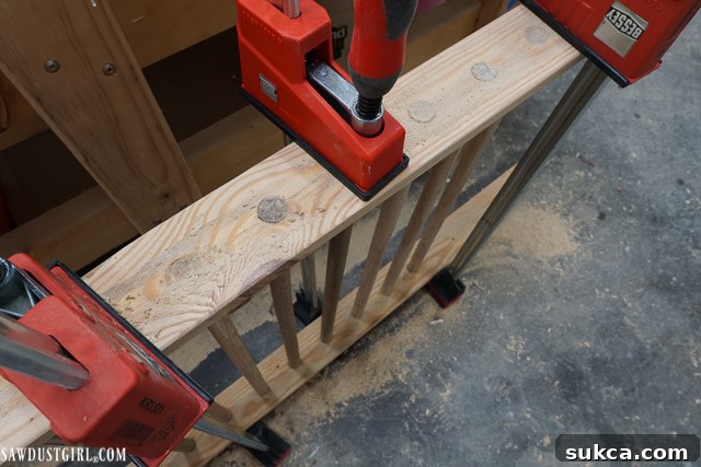 The assembled ladder clamped and left to dry