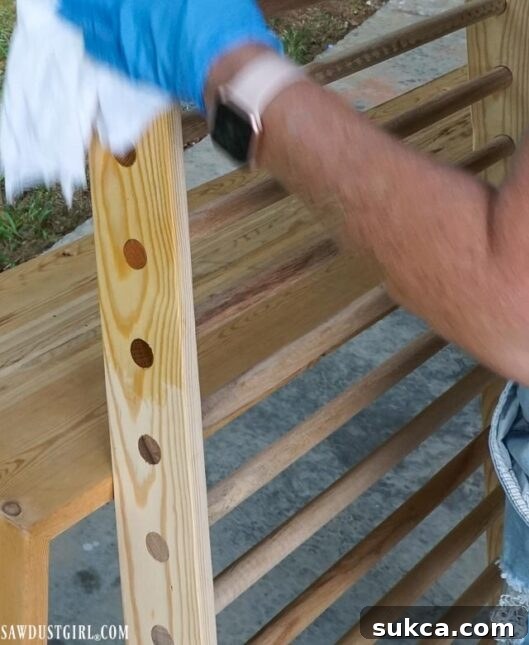 Applying Liberon Finishing Oil to the wooden shoe ladder