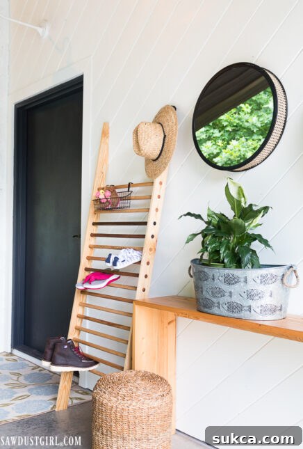 The fully utilized shoe and boot storage ladder, a functional home decor piece