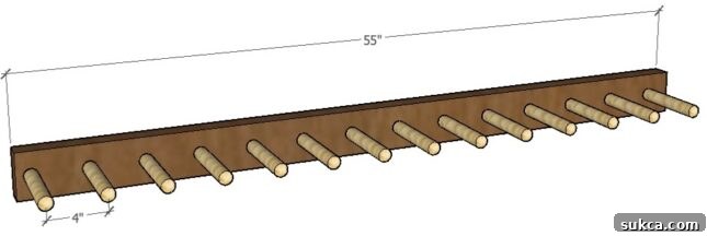 Craft Your Own Bench with Integrated Boot Storage 17 Drilling holes into a 2x4 for the boot rack dowels