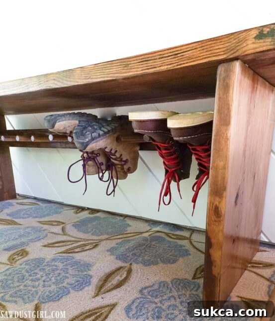 Craft Your Own Bench with Integrated Boot Storage 4 Danner Bull Run Boots, perfect for a durable boot rack