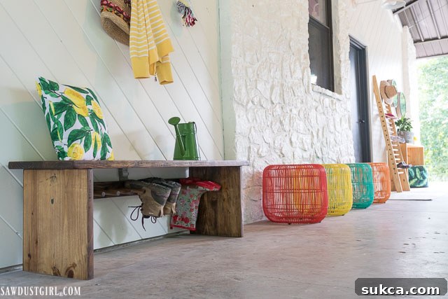 Craft Your Own Bench with Integrated Boot Storage 35 Overhead view of the organized entry and boot bench