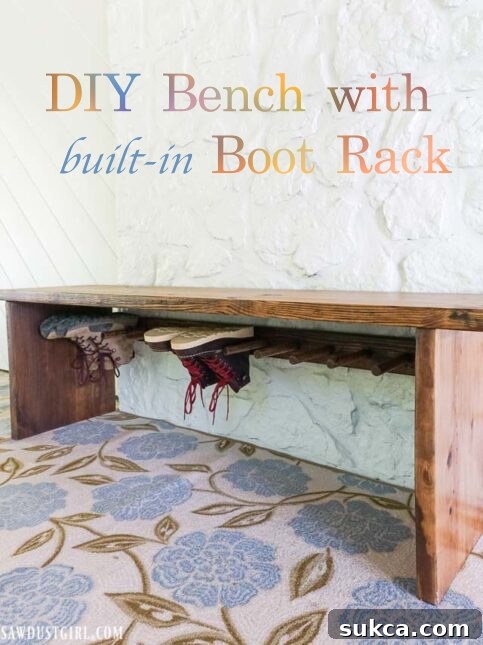 Craft Your Own Bench with Integrated Boot Storage 37 Angled view of the completed DIY boot storage bench