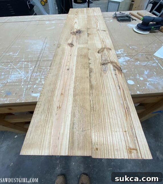 Craft Your Own Bench with Integrated Boot Storage 6 Pairing wood planks for optimal grain matching on a benchtop