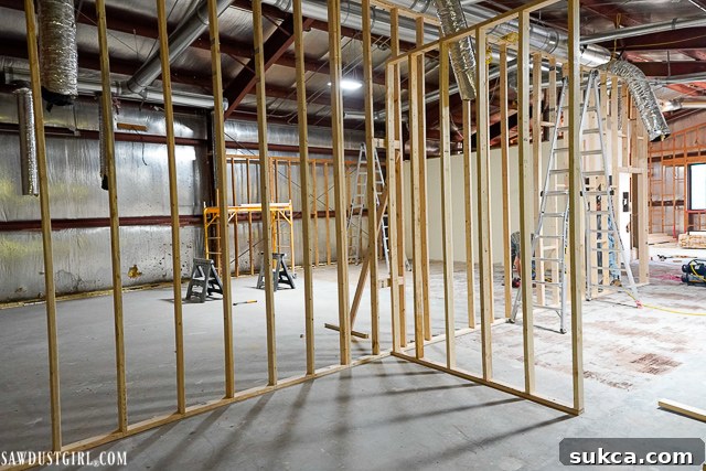 Structural details of the Lodge's upstairs framing Framed wall section with temporary bracing