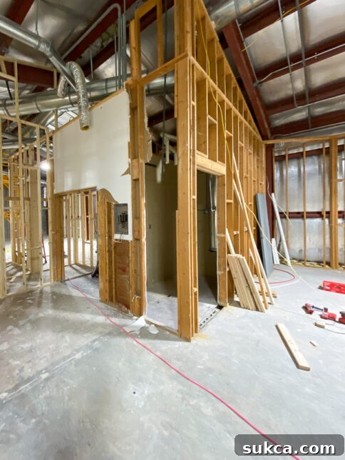 The newly framed space, showing where the HVAC equipment was relocated from