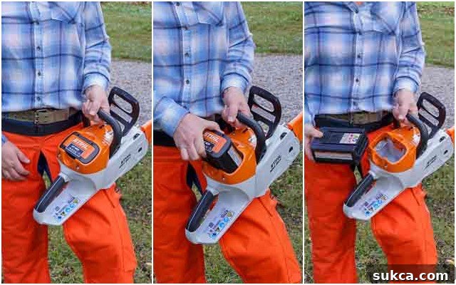 STIHL battery power tools on the ground STIHL AP series battery tools ready for use