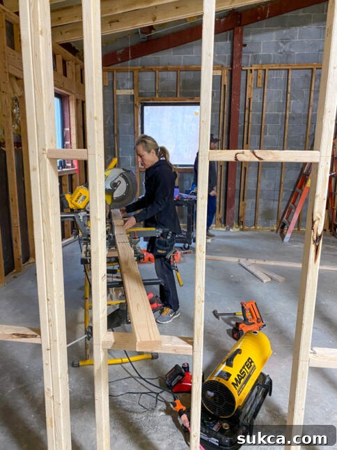Framing Details Focus on detailed framing work within The Lodge, showing precision and craftsmanship