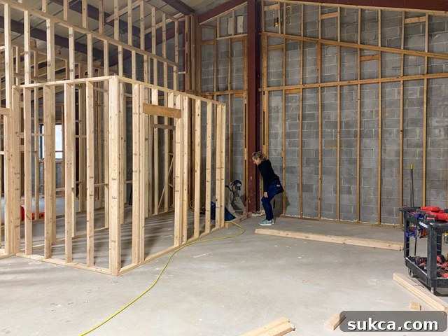 New Loft Structure Interior view of The Lodge, showing new framing for the loft