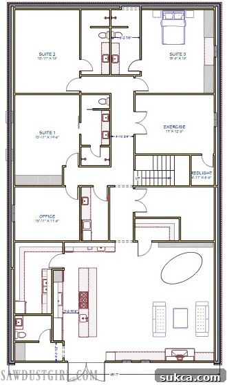 Architectural floor plan of the Lodge's main level, indicating room layouts, entrances, and key structural elements for the current design.