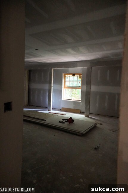 Lodge Drywall Installation Update 5 15 Newly drywalled interior showing another room with finished walls