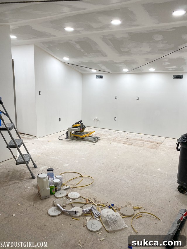 Loft guest suite ceiling with new drywall