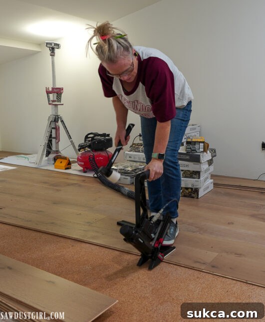 Engineered wood flooring laid out in the loft