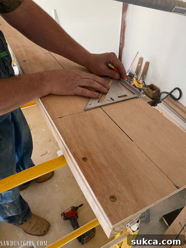Ceiling marked with centerlines and locations of ceiling supports for nailer plate installation.