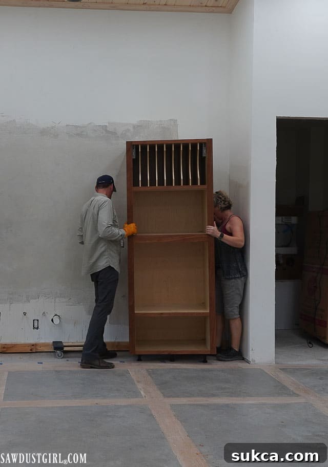 Another perspective of the installed oven cabinet