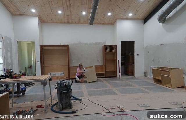 Cabinets for the coffee bar wall under construction