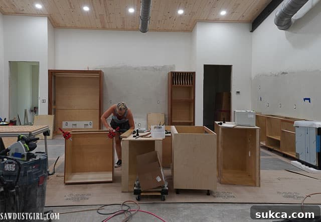 Kitchen island cabinets under construction