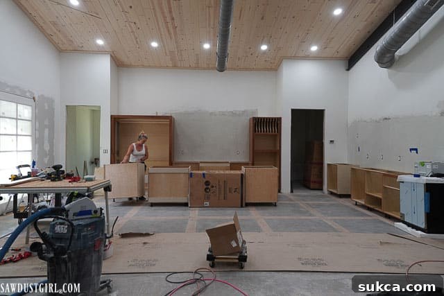 View of the island cabinets in the kitchen space