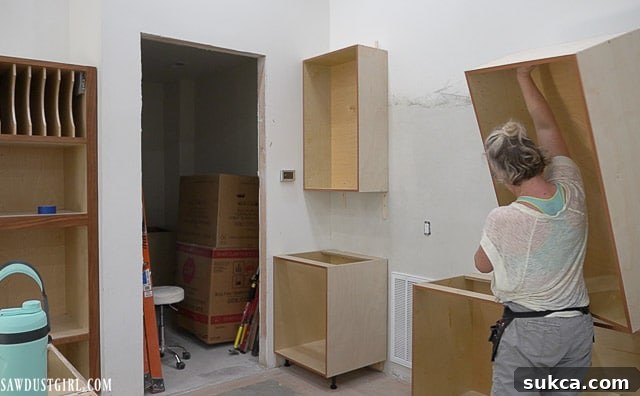 Upper cabinets on the coffee bar wall
