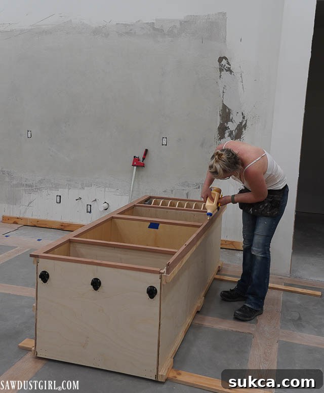 The impressive height of the custom oven cabinet