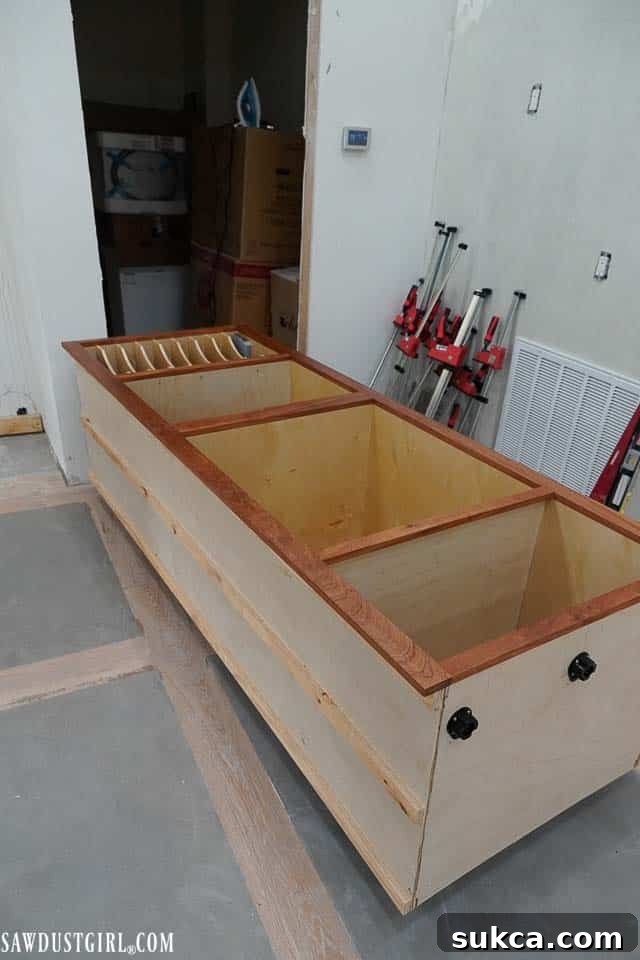 Side view of the oven cabinet showing depth