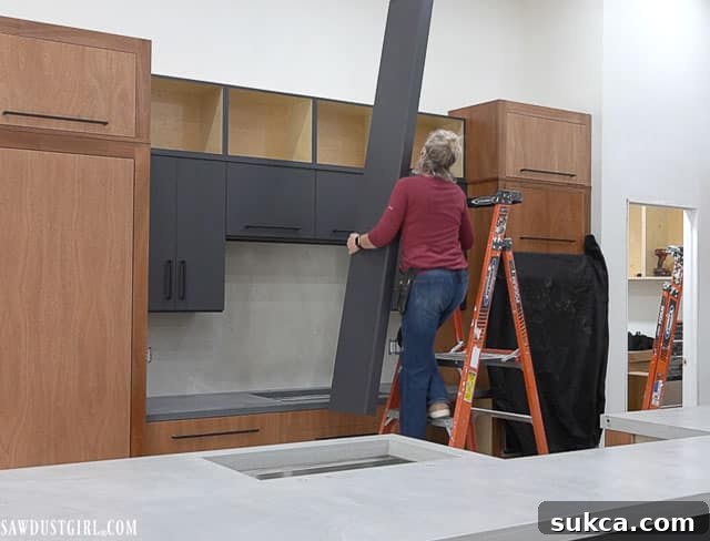 Installed upper cabinets in the Lodge kitchen, showing the new, refined proportions.