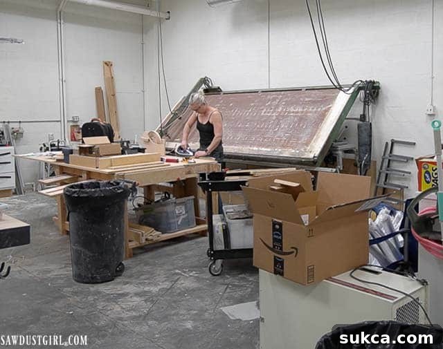 A custom cabinet unit being assembled in the workshop